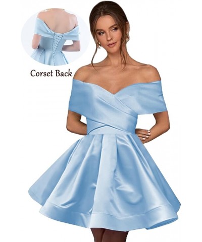 Off The Shoulder Satin Homecoming Dresses for Teens Short Prom Dress A Line Formal Evening Gown with Pockets Sage Green $34.1...