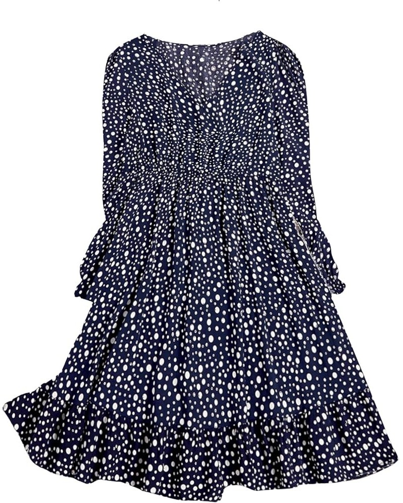 Women's Plus Size Ditsy Floral Print V Neck Ruffle Sleeve A Line Short Dress Navy Blue Solid $23.84 Dresses