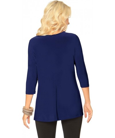 ALISHA D Women'S Round Scoop Neck TOP with Three Quarter Sleeves Navy $34.50 T-Shirts