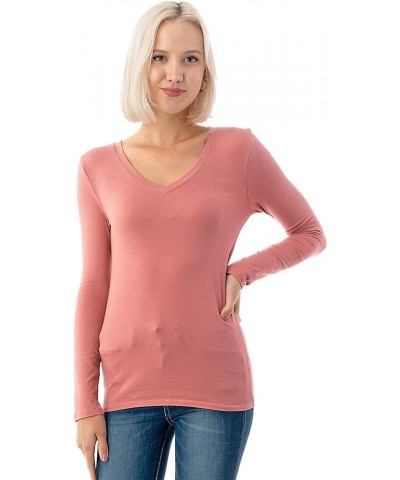 Basic V Neck Long Sleeve T-Shirts - Stretch Cotton Spandex Ashrose $10.63 T-Shirts