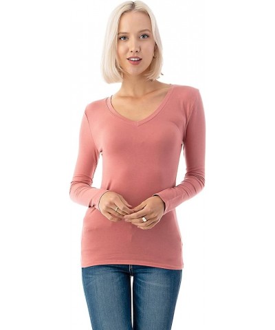 Basic V Neck Long Sleeve T-Shirts - Stretch Cotton Spandex Ashrose $10.63 T-Shirts