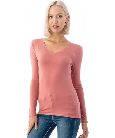 Basic V Neck Long Sleeve T-Shirts - Stretch Cotton Spandex Ashrose $10.63 T-Shirts