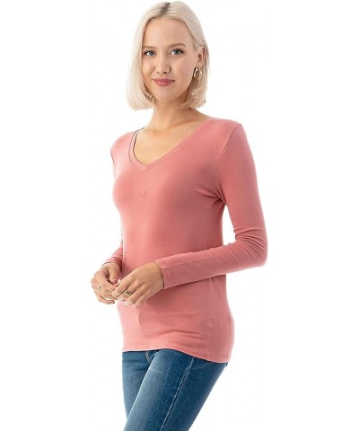 Basic V Neck Long Sleeve T-Shirts - Stretch Cotton Spandex Ashrose $10.63 T-Shirts