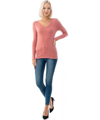 Basic V Neck Long Sleeve T-Shirts - Stretch Cotton Spandex Ashrose $10.63 T-Shirts