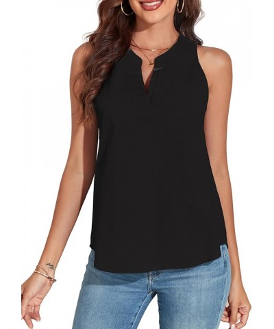 Women's Cotton Linen Tank Tops V Neck Sleeveless Summer Shirts Loose Casual Work Tops Blouses 1-black $15.36 Tanks