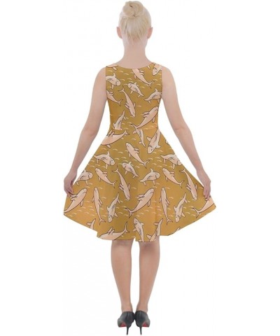 Womens Summer Dress Sea Animals Whales Sharks Dolphin Fish Knee Length Skater Dress with Pockets, XS-5XL Yellow $13.44 Others