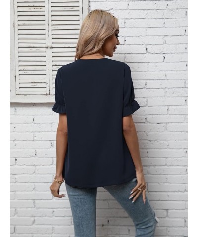 Women's Chiffon Casual V Neck Short Sleeve Tunics Tops Blouses Summer Office Work Shirts Navy Blue $14.39 Tops