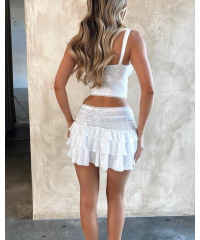 Women Lace Patchwork 2 Piece Skirt Set Y2K See Through Fitted Crop Tops Low Waist Bodycon Skirt Outfit Streetwear Yh-white Tw...