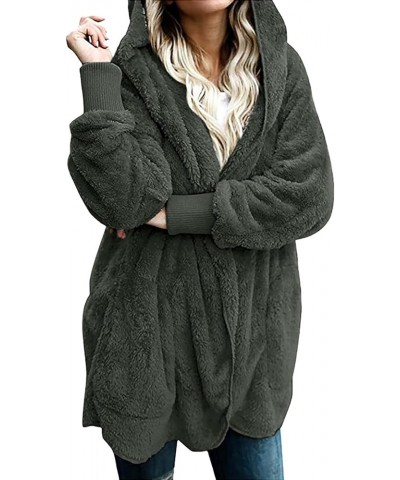 Womens Long Sleeve Winter Open Front Fleece Cardigans Fuzzy Hooded Sweater Chunky Fashion Outwear with Pockets 01 Army Green ...