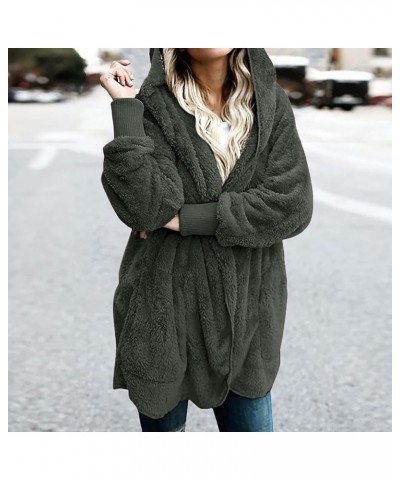 Womens Long Sleeve Winter Open Front Fleece Cardigans Fuzzy Hooded Sweater Chunky Fashion Outwear with Pockets 01 Army Green ...