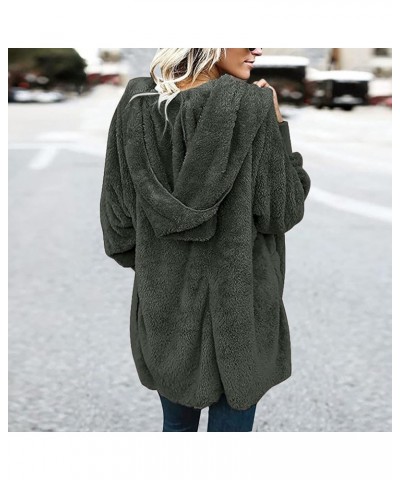 Womens Long Sleeve Winter Open Front Fleece Cardigans Fuzzy Hooded Sweater Chunky Fashion Outwear with Pockets 01 Army Green ...