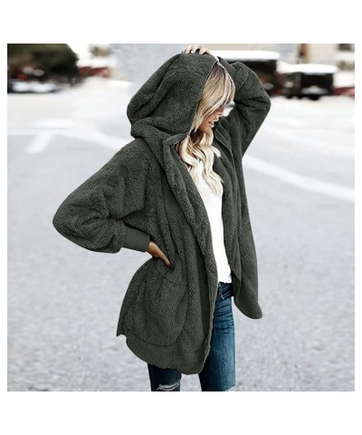 Womens Long Sleeve Winter Open Front Fleece Cardigans Fuzzy Hooded Sweater Chunky Fashion Outwear with Pockets 01 Army Green ...