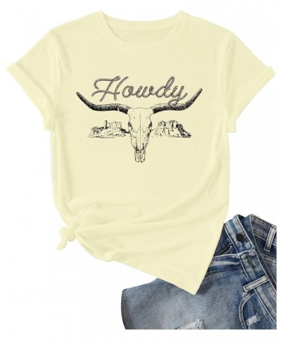 Howdy Rodeo Shirt Women Cowgirl Western Tshirts Vintage Country Music Graphic Tees Tops Beige $8.69 T-Shirts