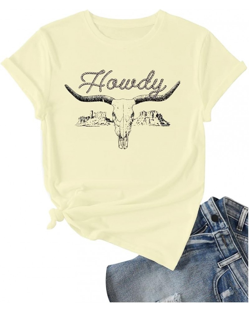 Howdy Rodeo Shirt Women Cowgirl Western Tshirts Vintage Country Music Graphic Tees Tops Beige $8.69 T-Shirts