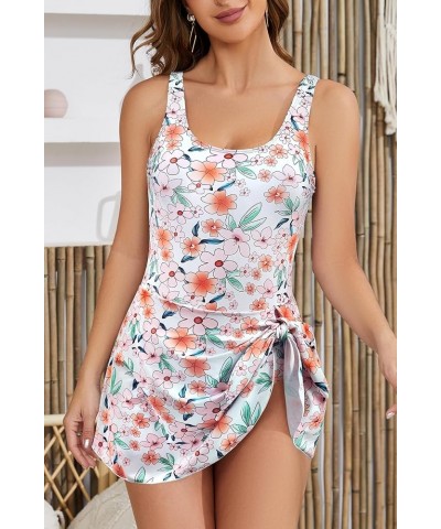 Women's Floral One Piece Swimdress Tummy Control Swimsuit Swim Dress Skirt Bathing Suits Pink-printing $20.62 Swimsuits