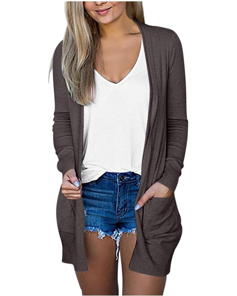 Sweaters for Women Long Sleeve Open Front Cardigan Lightweight Coat Casual Fall Sweater Tops with Pockets A01-dark Gray $9.55...