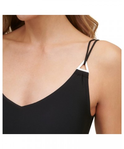 Women's Standard Blouson Triangle Strap Hardware Removable Soft Cups Tankini Top Black $20.54 Swimsuits