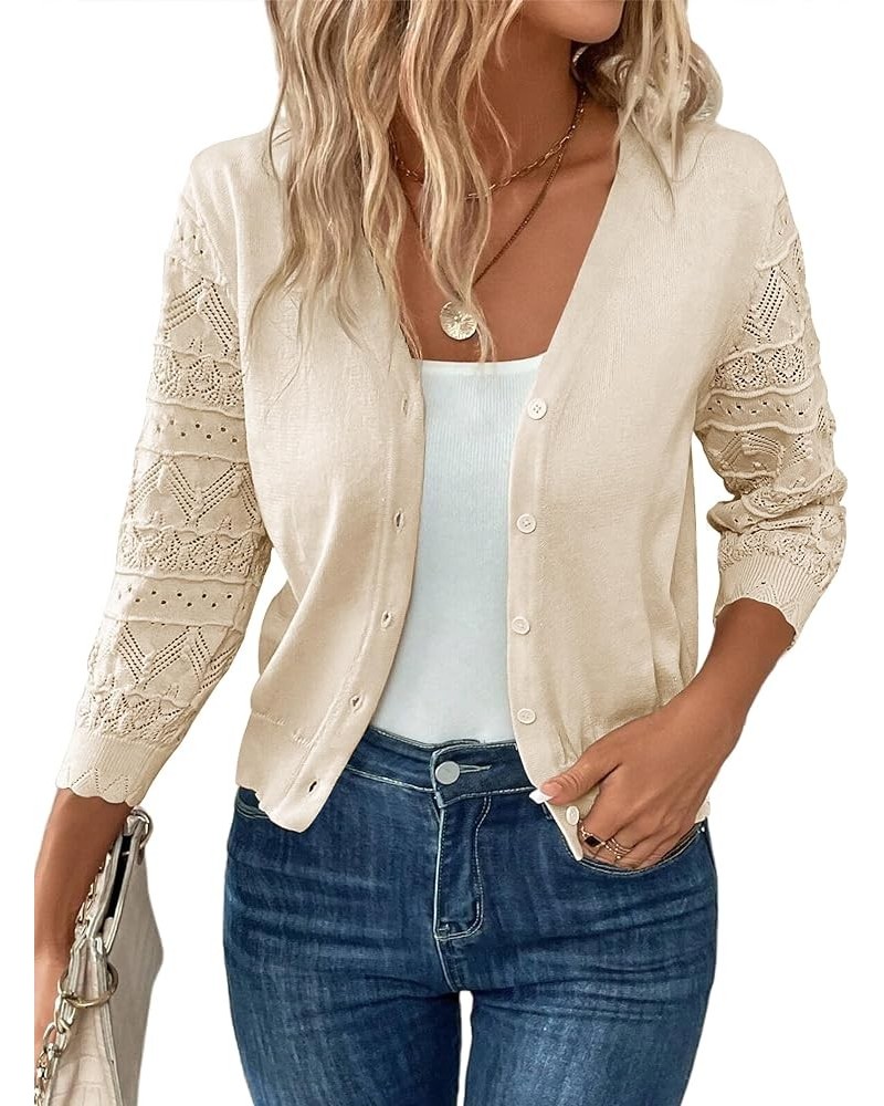 Women's 3/4 Sleeve Cardigans V Neck Button Down Shrugs 2024 Fashion Lightweight Sweater Tops Apricot $10.99 Sweaters