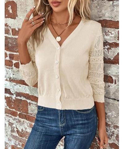 Women's 3/4 Sleeve Cardigans V Neck Button Down Shrugs 2024 Fashion Lightweight Sweater Tops Apricot $10.99 Sweaters