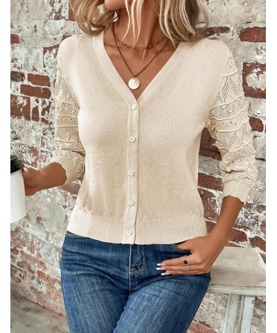 Women's 3/4 Sleeve Cardigans V Neck Button Down Shrugs 2024 Fashion Lightweight Sweater Tops Apricot $10.99 Sweaters