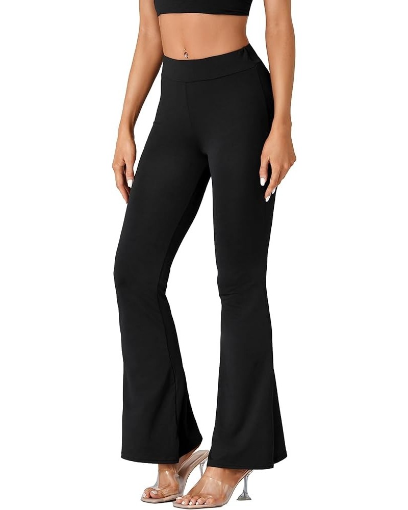 Women's Casual High Waist Flare Pants Solid Stretchy Bell Bottom Wide Leg Lounge Pants Trousers Black $17.97 Pants