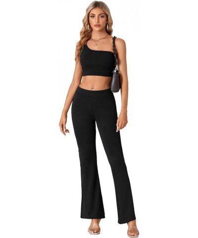 Women's Casual High Waist Flare Pants Solid Stretchy Bell Bottom Wide Leg Lounge Pants Trousers Black $17.97 Pants