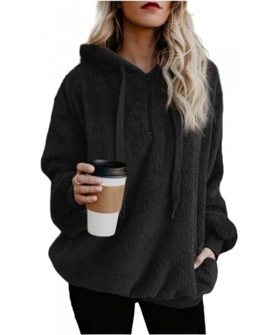 Womens Fuzzy Fleece Hoodies 2023 Fashion Warm Oversized Quarter Zip Hooded Sweatshirt Sherpa Outerwear with Pockets Black $8....