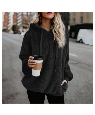 Womens Fuzzy Fleece Hoodies 2023 Fashion Warm Oversized Quarter Zip Hooded Sweatshirt Sherpa Outerwear with Pockets Black $8....