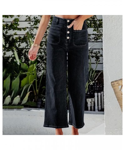 Womens Casual Balloon Pants Wide Leg Mid Waist Cropped Denim Pants Y2k Boyfriend Loose Fit Baggy Jeans with Pockets 07 Black ...