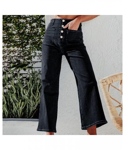 Womens Casual Balloon Pants Wide Leg Mid Waist Cropped Denim Pants Y2k Boyfriend Loose Fit Baggy Jeans with Pockets 07 Black ...