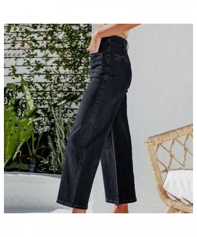 Womens Casual Balloon Pants Wide Leg Mid Waist Cropped Denim Pants Y2k Boyfriend Loose Fit Baggy Jeans with Pockets 07 Black ...