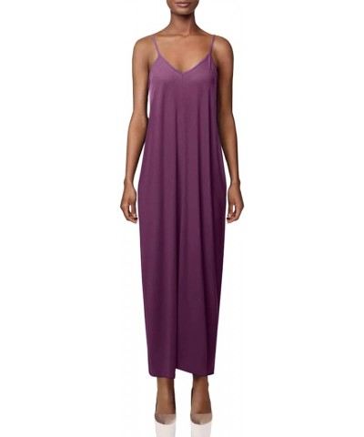 Women's Casual Premium Adjustable Strap Side Pockets Loose Long Maxi Dress Fewdrv0031 Eggplant $18.29 Dresses