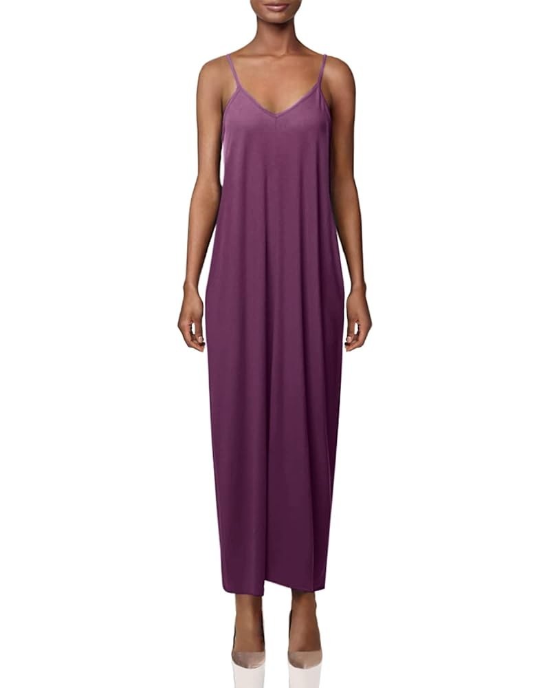 Women's Casual Premium Adjustable Strap Side Pockets Loose Long Maxi Dress Fewdrv0031 Eggplant $18.29 Dresses