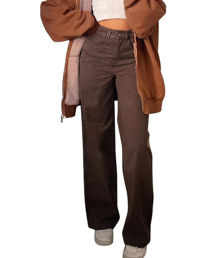 Baggy Jeans for Women High Waisted Wide Leg Denim Pants Loose Fit Vintage 90s Jean Streetwear Trousers Brown $17.28 Jeans