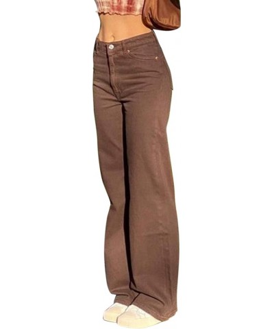 Baggy Jeans for Women High Waisted Wide Leg Denim Pants Loose Fit Vintage 90s Jean Streetwear Trousers Brown $17.28 Jeans