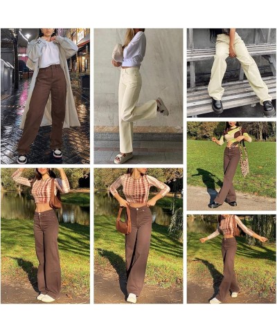 Baggy Jeans for Women High Waisted Wide Leg Denim Pants Loose Fit Vintage 90s Jean Streetwear Trousers Brown $17.28 Jeans