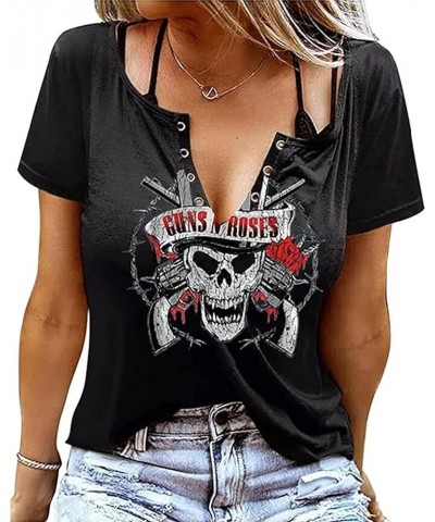 Guns N' Roses T Shirt Womens Vintage Rock Music Band Shirts Funny Skeletons Graphic Tees Casual Country Music Tshirt Black-3 ...