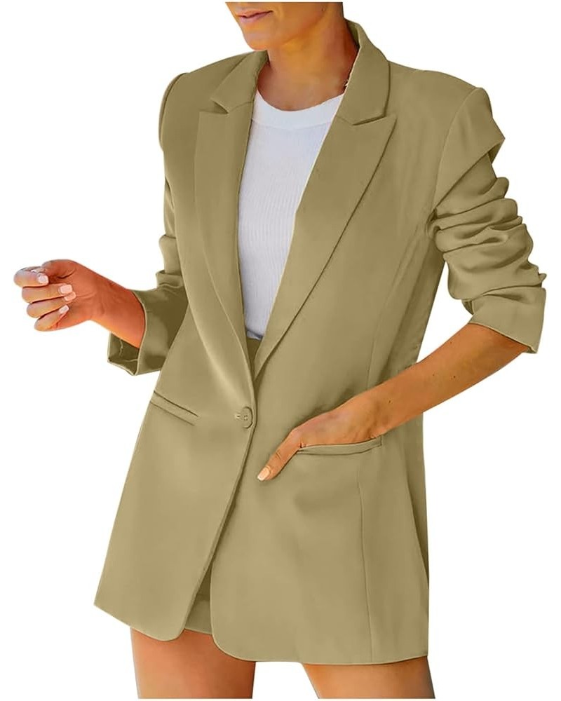 Blazers for Women Business Casual Long Sleeve Suit Jacket Button Business Casual Blazer Lightweight Elegant Tops Khaki $6.22 ...