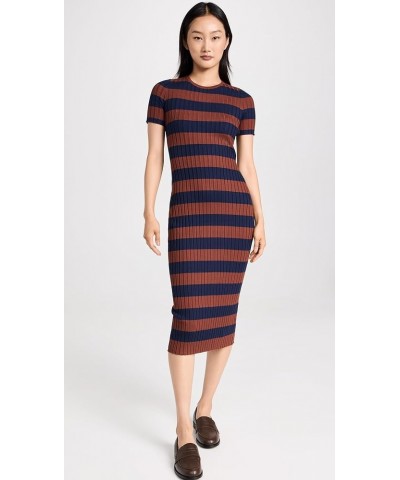 Women's Ribbed Midi Sweater Dress in Stripe Fresh Blueberry $29.90 Dresses