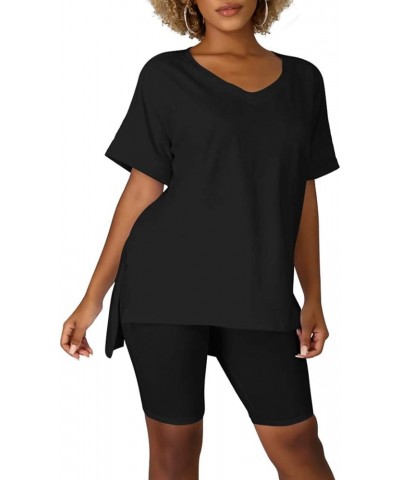 Women's 2 Piece Club Outfits Causal V Neck Tops T Shirt Sexy Legging Shorts Set Shorts Set-black $13.63 Activewear