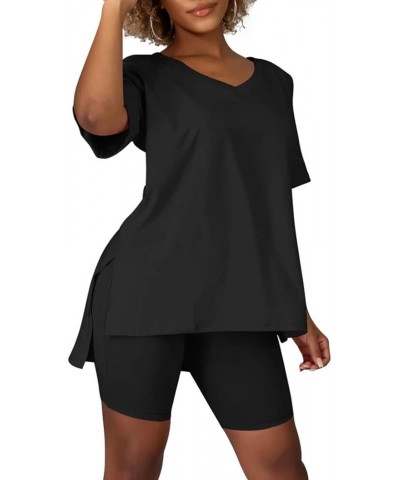 Women's 2 Piece Club Outfits Causal V Neck Tops T Shirt Sexy Legging Shorts Set Shorts Set-black $13.63 Activewear