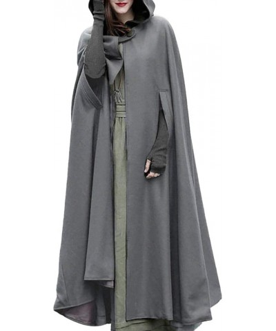 2023 Fall Fashion Windproof Hooded Open Front Cardigan, Women Long Poncho Cape Coat Winter Cloak Trench Outwear Jacket 16-gra...