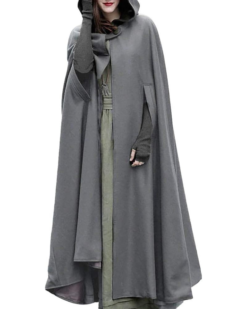 2023 Fall Fashion Windproof Hooded Open Front Cardigan, Women Long Poncho Cape Coat Winter Cloak Trench Outwear Jacket 16-gra...