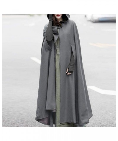 2023 Fall Fashion Windproof Hooded Open Front Cardigan, Women Long Poncho Cape Coat Winter Cloak Trench Outwear Jacket 16-gra...