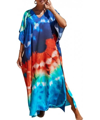 Women's Summer Long Beach Dress Kimono Maxi Kaftan Cover ups A Blue Orange Sky Blue $16.79 Swimsuits