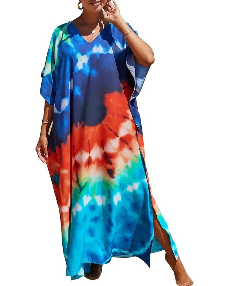 Women's Summer Long Beach Dress Kimono Maxi Kaftan Cover ups A Blue Orange Sky Blue $16.79 Swimsuits