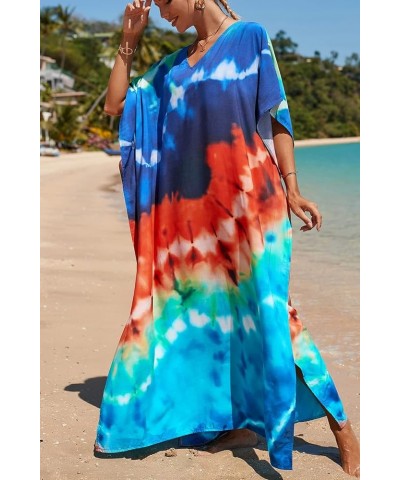 Women's Summer Long Beach Dress Kimono Maxi Kaftan Cover ups A Blue Orange Sky Blue $16.79 Swimsuits