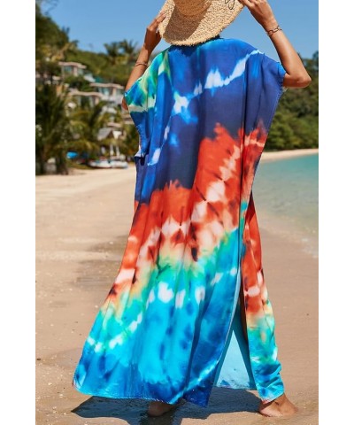 Women's Summer Long Beach Dress Kimono Maxi Kaftan Cover ups A Blue Orange Sky Blue $16.79 Swimsuits