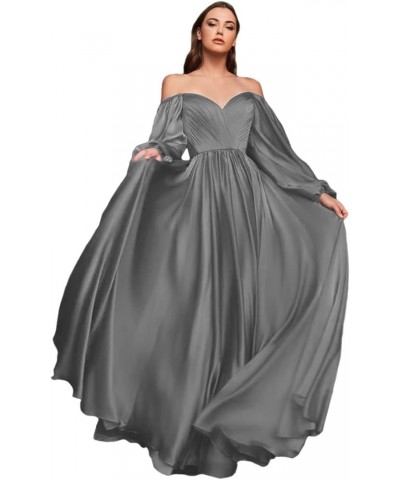 Long Sleeve Brdiesmaid Dresses for Wedding Off Shoulder Evening Gowns for Women Pleated Chiffon Prom Dresses CXL056 Gray $26....