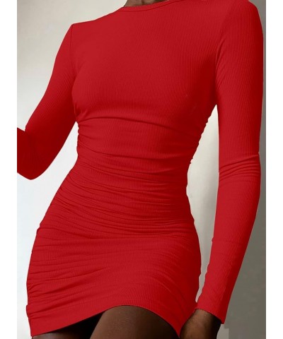 Women's Summer Ribbed Tank Dress Scoop Neck Slim Fit Sleeveless Bodycon Mini Dresses D Red $16.31 Dresses